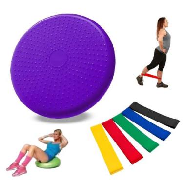 Imagem de Almofada Disco Equilíbrio 33cm Inflável 150kg +Kit 5 Faixa Elástica Mi