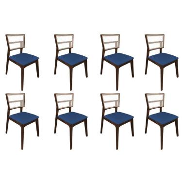 Imagem de Kit 8 Cadeiras De Jantar Tela Premium Madeira Maciça Manuela Azul Veludo