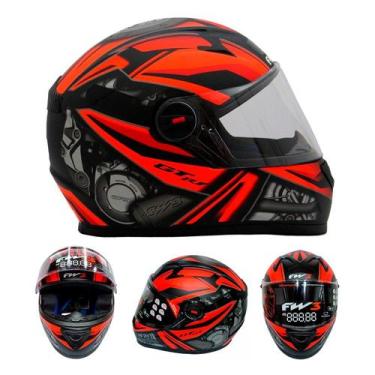 Imagem de Capacete Fechado Fw3 GTN R1 Cor Preto Fosco Vermelho Tamanhos 56 58 60
