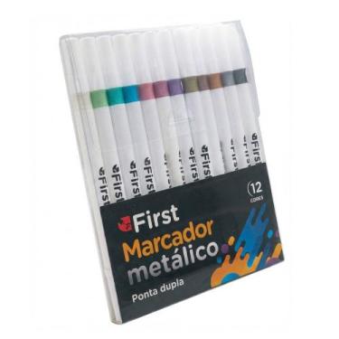 Imagem de Kit Marcador Brush 12 Cores Metalizado Ponta Dupla Lettering - First B
