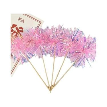 Imagem de Topo De Bolo Com Franjas De Glitter Colorido E Efeito De Fogos De Arti