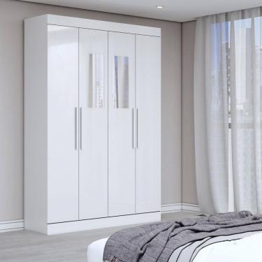 Imagem de Guarda-Roupa Solteiro Splendore 4 Portas 2 Gavetas com Espelho 100% Mdf Branco - Panora...