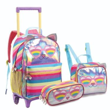 Imagem de Mochila Kit Escolar Gatinha Óculos Denlex