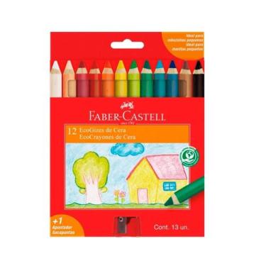Imagem de Giz De Cera Corpo De Madeira Ecogiz C/12 Cores Faber Castell