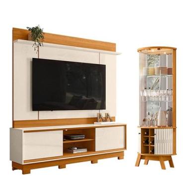 Imagem de Estante Home Theater Siena com Pés com Cristaleira Marina Cinamomo Off