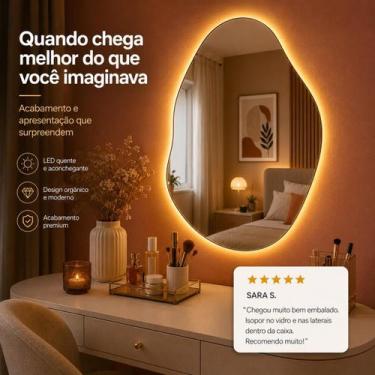 Imagem de Espelho Pequeno Decorativo Orgânico Luz Led Quente De Parede Banheiro 
