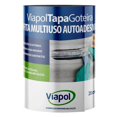 Imagem de Fita Impermeável Autoadesiva Viaflex Tapa Goteiras Flexível Resistente Prata Viapol 20CM 10M