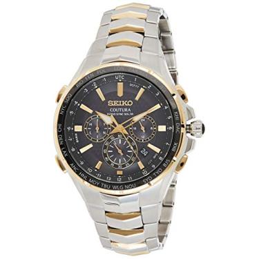 Imagem de SEIKO Relógio masculino SSG010 COUTURA analógico de quartzo japonês, dois tons, Preto, cinza, dourado, Cronógrafo