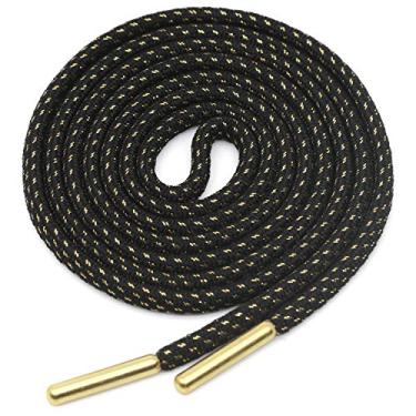 Imagem de Tênis de seda dourado metálico YJRVFINE para cadarços de basquete com pontas de metal, 02 Black-2 Pair, 55"Inch (140CM)