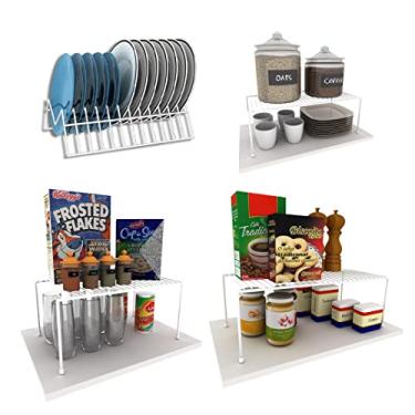 Imagem de Kit Prateleiras Organizador Armário De Cozinha + Porta Prato Branco