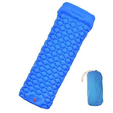 Imagem de GQYYS Almofada de dormir para acampamento, tapete inflável para dormir, colchão de acampamento, com prensa de pé autoinflável, tapete leve para dormir impermeável e compacto
