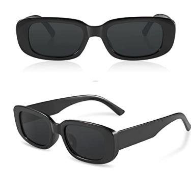 Imagem de Óculos De Sol Retangular Retrô Preto Proteção UV400 Unissex Blogueira Moda Vintage Hype Solar