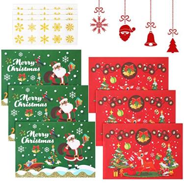 Imagem de 30 envelopes de Natal, envelopes vermelhos e verdes, mini envelopes de Natal com adesivos de floco de neve para lembrancinhas de festa de Natal, cartões, convites, notas de negócios