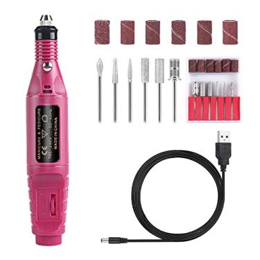 Imagem de Uouteo Kit de brocas de unhas elétrico portátil lixa de unhas ferramentas de polimento de pedicure com cabo USB de 59 polegadas de comprimento, 6 brocas e faixas de lixamento