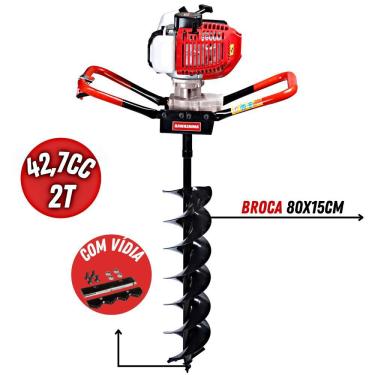 Imagem de Perfurador De Solo Profissional Kawashima ED43 42.7cc Com Broca 150mm á Gasolina Potente e Resistente Ideal Pra uso em Fazendas, Chácaras e Sítios