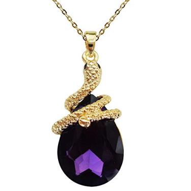 Imagem de Colar com pingente de cobra Az6034p com pingente de cobra roxo cristal gota de água banhado a ouro 18 k Navachi 40,6 cm + 5 cm