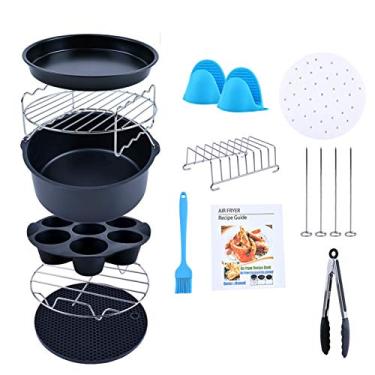 Imagem de Kit de acessórios para fritadeiras de ar 13 peças – Assadeiras com espetos, bandeja de pizza de 20,3 cm, 100 peças de forros de pergaminho, escova de desbaste, para GoWise, Philips, Cozyna ou maior, Multicor, 12pcs