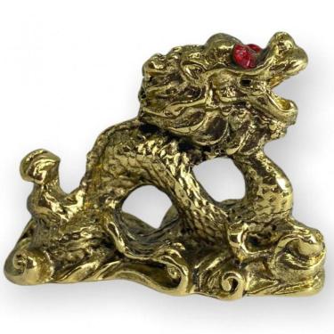 Imagem de Escultura Dragão Dourado Com Strass 4Cm Em Metal