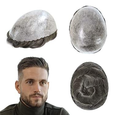 Imagem de HAIR NATURE Sistema de substituição de cabelo humano Toupee masculino, apliques para perucas masculinas, pele de poliéster injetado de 0,12 mm, cabelo castanho #5