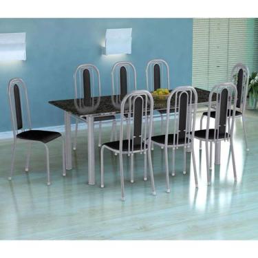 Imagem de Conjunto De Mesa Cordoba Com 8 Cadeiras Granada Branco Prata E Preto L