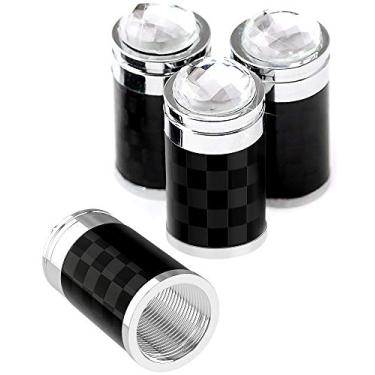 Imagem de Tampa de haste de válvula preta de fibra de carbono com cristal de diamante - tampas de ar de pressão de pneu para válvula Schrader - metal elegante, acessórios cromados para motocicletas, bicicletas