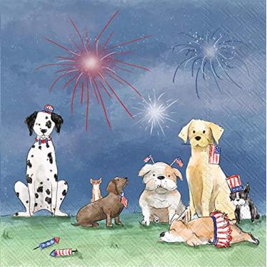 Imagem de Boston International IHR Guardanapos de papel para coquetéis de 3 camadas, 12,7 x 12,7 cm, filhotes patrióticos