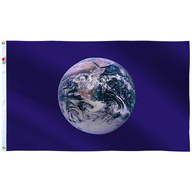 Imagem de Bandeira do Dia da Terra de 3 x 5 pés de largura, ambos os lados 100D poliéster para ambientes externos e internos moderados, ilhós de latão de cabeçote de lona para fácil exibição, Bandeira ambiental de 1 m x 1,5 m Clean Earth Planet Day