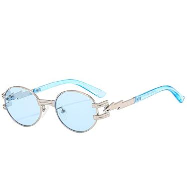 Imagem de Óculos de sol redondos de metal fashion steampunk feminino masculino designer proteção solar óculos de sol hip hop vintage tons góticos, azul prata c5, tamanho único