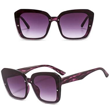 Imagem de Óculos de sol quadrado fashion feminino masculino luxo cores doces armação grande óculos de sol feminino designer elegante rebite branco, listra roxa C4, tamanho único