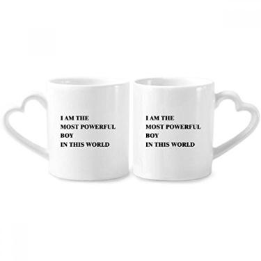 Imagem de Conjunto de canecas de porcelana I Am The Powerful Boy Couple de cerâmica com alça de coração