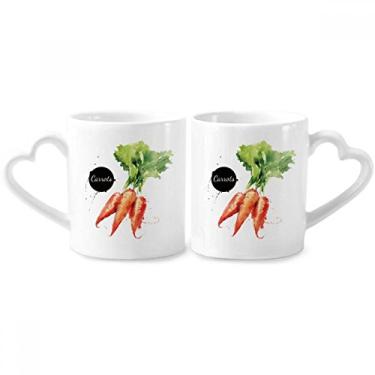 Imagem de Conjunto de canecas de porcelana para casais, aquarela, saborosas, saudáveis, de cenoura, vegetais, xícara de cerâmica para
