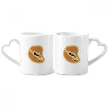 Imagem de Peixe abstrato animal casal caneca porcelana conjunto de cerâmica copo amante alça coração