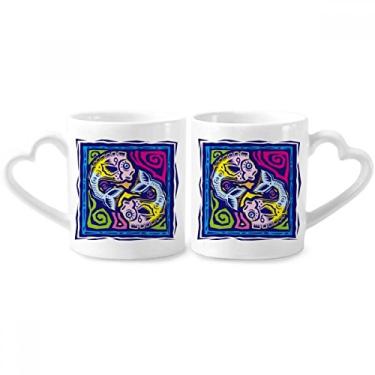 Imagem de Constelação Peixes Cultura Méxica Gravação Casal Caneca Porcelana Conjunto de Cerâmica Copo Amante Coração Alça