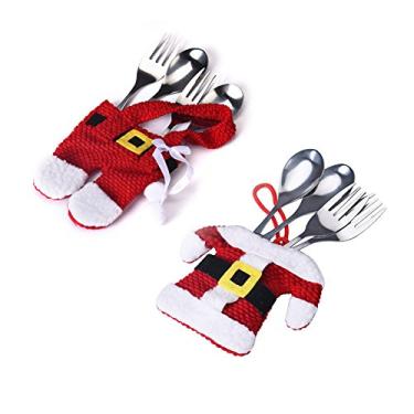 Imagem de Funnytoday365 Conjunto decorativo de Natal 6 peças de garfos decorações de Natal Papai Noel suportes de prata bolsos decoração de jantar armazenamento