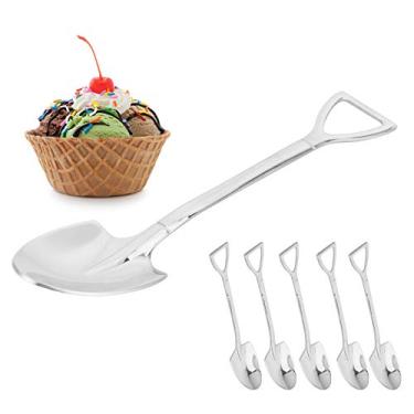 Imagem de Colheres de café para sobremesa de aço inoxidável - Teuopioe 5 peças Colheres de sobremesa criativas, mexer, misturar, açúcar, mexer, sorvete, bolo, conjunto de colher de chá(Sharp Spoon)