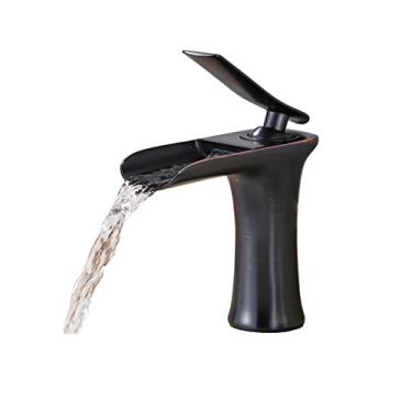 Imagem de Torneiras de banheiro para pia 1 furo torneira de vaidade manípulo único um furo torneira de banheiro para pia de banheiro 1 furo torneiras de cachoeira altas para torneira de pia de banheiro para cozinha, antigo A (cor: preto A)