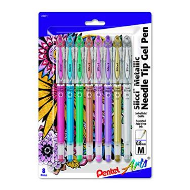 Imagem de Pentel Caneta de gel com ponta de agulha metálica de 0,8 mm, cores sortidas, pacote com 8 (BG208BP8M) da Arts Slicci