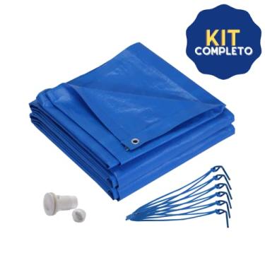 Imagem de Kit Capa para Piscina 10 em 1 Proteção Azul 300 Micras 4x7 / 7x4