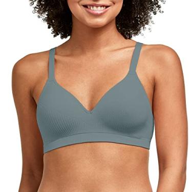 Imagem de Hanes Sutiã sem fio, sutiã sem costura com cobertura total, conforto flexível sem aro, cobertura perfeita (tamanhos inteligentes de PP a 3GG), Malha azul granito cinza, G