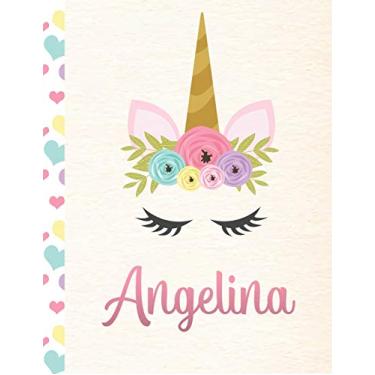 Imagem de Angelina: Personalized Unicorn Primary Handwriting Notebook For Girls With Pink Name - Dotted Midline Handwriting Practice Paper - Kindergarten to ... - Grades K-2 Composition School Exercise Book