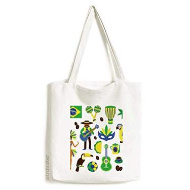 Imagem de Bolsa de lona com estampa de papagaio de futebol para guitarra café Brasil bolsa de compras casual