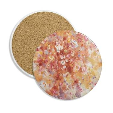 Imagem de Porta-copos de cerâmica para pintura a óleo de verão com flor de vida morta, suporte para caneca, pedra absorvente para bebidas, presente de 2 peças