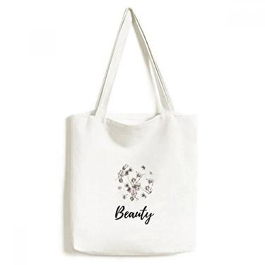 Imagem de Bolsa de lona com estampa de flores brancas para desenho de plantas bolsa de compras casual