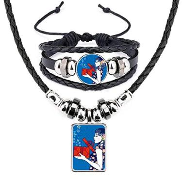 Imagem de Conjunto de joias de pulseira de couro feminina azul da cultura chinesa