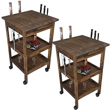 Imagem de Kit 02 Carrinhos de Churrasco Mesa Gourmet Bistrô Churrasqueira W02 Imbuia - Lyam Decor