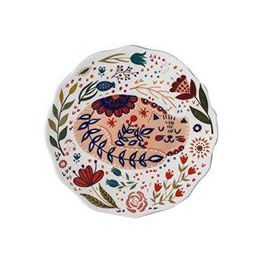 Imagem de GUIPAIHAI Prato de jantar colorido de 20 cm sob vidraçado pratos de jantar de cerâmica bandeja de sobremesa floral padrão decorativo louça (cor: F)