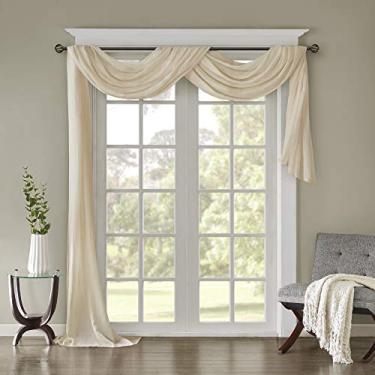 Imagem de Madison Park Harper Cortina transparente para sala de estar – tratamento leve para janela de quarto, cortina de decoração, decoração de quarto de filtragem de privacidade e luz, 106 x 548 cm, creme