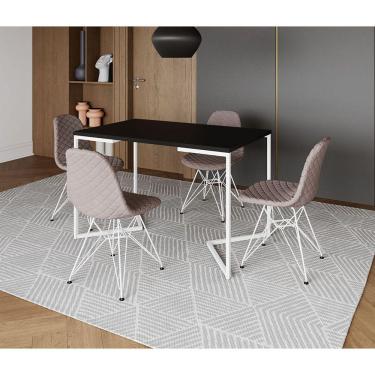 Imagem de Mesa Jantar Industrial Retangular Base V 120x75cm Preta com 4 Cadeiras Estofadas Nude Médio Aço Bran