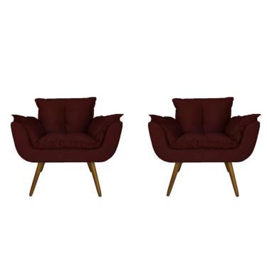 Imagem de Combo 2 Poltronas Decorativa Estofada Para Sala Comercial Opala Suede Vermelho Bordo - LM DECOR
