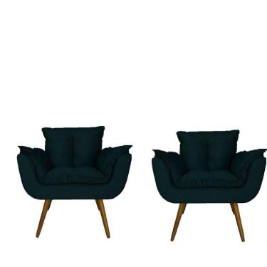 Imagem de Combo 2 Poltronas Decorativa Estofada Para Sala Comercial Opala Suede Azul Marinho - LM DECOR
